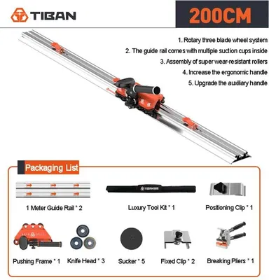 Image de Coupe-carreaux sur rail - TB-200 cm - Longueur 200 cm - Pour carreaux grand format et carreaux en grès cérame - Épaisseur maximale de 1,4 cm - Guidage manuel par poussée-traction - Haute précision