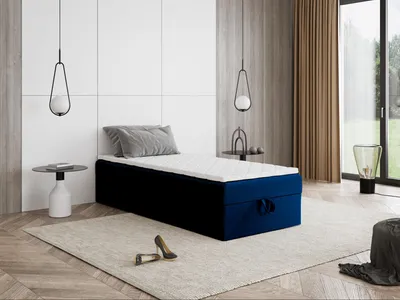 Produktbild von Boxspringbett mit Bettkasten Mira Mini 60x200 cm Taschenfedern, Kinderbett, Jugendbett, Einzelbetten, Bett, Stauraum Polsterbett, Matratze