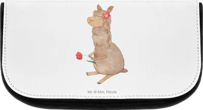 Produktbild von Mr. & Mrs. Panda Organizer Alpaka Blume - Weiß - Geschenk, Lama, Kulturbeutel, kosmetiktasche klein, Spruch, kosmetiktäschchen, Schminktasche, Lamas, Kosmetikbeutel