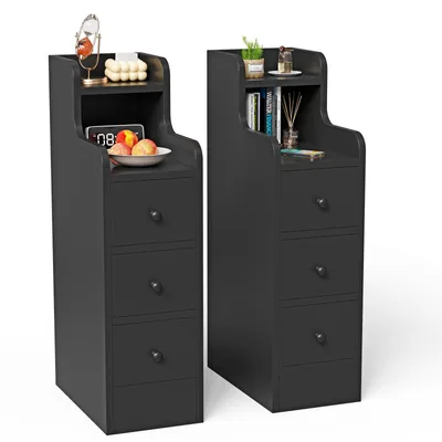 Produktbild von Nachttisch 2er Set mit 3 Schubladen offenes Fach 20x35x70cm Schwarz