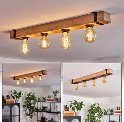 Produktbild von Bollengo moderne Deckenlampe aus Metall/Holz in Schwarz/Natur