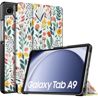 Productafbeelding van Beschermhoes met standaard voor de Samsung Galaxy Tab A9 8,7" (2023), met harde achterkant, gemaakt van Polyurethanleer, met bloemendesign (type B)