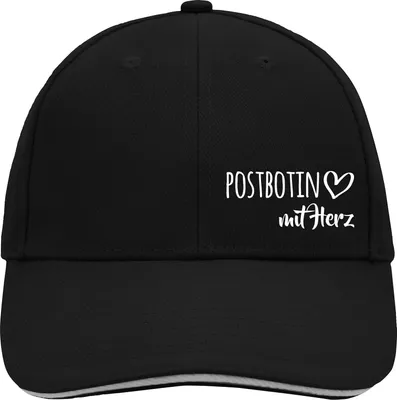 Produktbild von Huuraa Cappy Mütze Postbotin mit Herz Black/Light Grey Baumwolle 6-Panel Kappe Geschenkidee