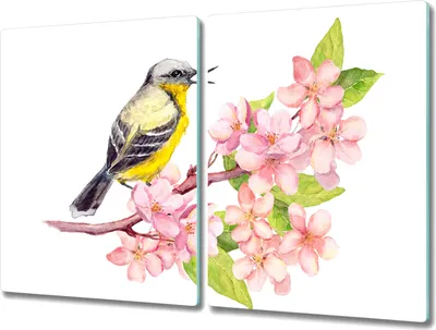 Produktbild von Coloray Schneidebrett Herdabdeckplatte 2x40x52 cm Kochplattenabdeckung Hackbrett Küchenbrett - Vogel Blumen