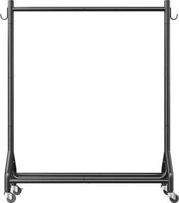 Image de SucceBuy Portemanteau sur roulettes avec tringle et crochets lat?raux, charge maximale 90 kg, portemanteau stable en acier au carbone šC parfait pour la chambre ? coucher, la buanderie et le salon