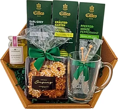Produktbild von Geschenkkorb TEE-PAUSE mit 3 Packungen Deluxe Tee von Eilles