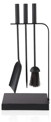 Productafbeelding van Relaxdays kachelaccessoires, 4-delige set, bestaande uit: haak voor schoorsteenveger, asbak, ovenborstel en standaard, moderne kachelset, zwart