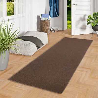 Produktbild von Feinschlingen Läufer Velour Teppich Strong Dunkelbraun, Größe:80x400 cm