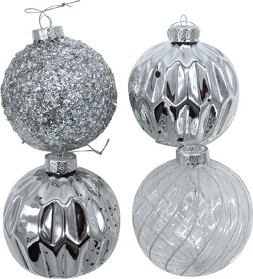 Produktbild von Glas Weihnachts-Kugel Mix Ø 10cm - 4 Stück silber