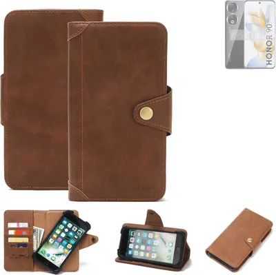 Produktbild von K-S-Trade Handyhülle kompatibel mit Honor 90 Schutz Hülle Walletcase Bookstyle Tasche Case Handytasche Wallet Flipcase Cover PolyurethanBraun (1x)