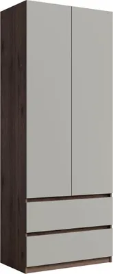 Image de Armoire NUBIA 90 cm noyer et gris – 2 portes battantes avec 2 tiroirs