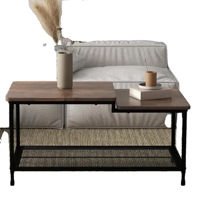 Image de Table basse, en MDF, 100 x 50 x 48 cm, montage facile, design à deux niveaux, capacité de charge de 300 kg