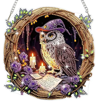 Produktbild von Diamond Painting Anhänger Hibou Tiere Fensterbilder Bastelset Hängendes Ornament Decor Geschenk