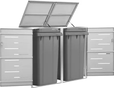 Produktbild von DELUKE® 2er Mülltonnenbox JAGU Edelstahl | Grau | 115,5x138x77,5cm | Mülltonnenverkleidung für 2 Tonnen 240L Müllbox aus Metall Mülltonnenschutz Mülltonnendach