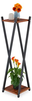 Produktbild von Blumenständer, 2-stöckig, Holzoptik, Metall/MDF, moderner Blumenhocker, H x B x T: 99 x 29 x 29 cm, schwarz/dunkelbraun