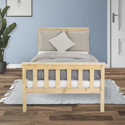 Obrázek produktu pro ML-Design dřevěná postel dětská postel 90x200 cm přírodní, borovicové dřevo, rám postele s roštem a nožičkami, jednolůžko s čelem a nohou, podlahová postel