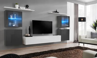 Produktbild von Weiß Wohnwand Hochglanz Designer Wand Schrank Wandregale Holz Luxus Möbel