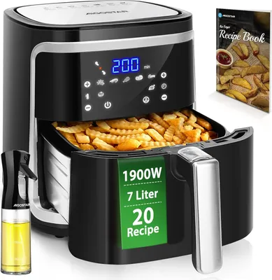 Heißluftfritteuse 7L XXL, Airfryer 1900W, 7 Programmen, Warmhalten, 20 Rezepte, ohne Öl, für 6-10 Personen, Air Fryer mit Digitalem LED-Touchscreen