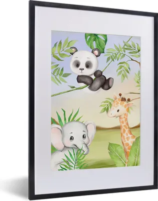 Produktbild von MuchoWow® Gerahmtes Poster Tiere - Kinder - Dschungel 30x40 cm - Poster mit Schwarzem Bilderrahmen Wandposter Rahmen Foto Bilder - Wandposter Schlafzimmer