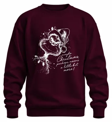 Imagen del producto de Sudadera uni con cuello redondo, diseño "El Grinch, quizás la Navidad signifique un poco más", color burdeos, talla XL