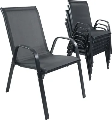 INDA-Exclusiv 2er Set Gartenstuhl Gartensessel Stapelsessel Stapelbar Mit Textilenbespannung Gartenmoebel Farbe Anthrazit Anthrazit