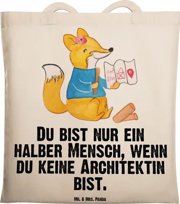 Produktbild von Mr. & Mrs. Panda Jutebeutel Architektin Herz - Transparent - Geschenk, Spruch, Einkaufstasche, Architekturbüro, Studium, Laptoptasche, Tote Bag, Baumeisterin, Tasche