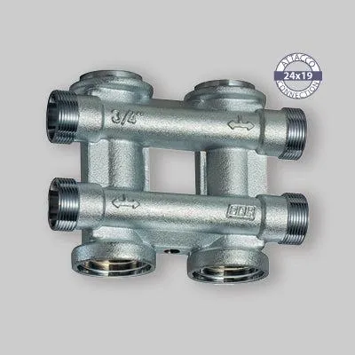 Imagen del producto de COLECTOR PLANO COMPONIBLE, CROMADO, MARCA FAR, 1", 2+2 salidas, dimensiones 24x19