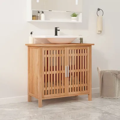 Image de The Living Store Armoire sous lavabo 66x29x61,5 cm Noyer massif