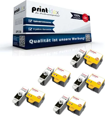 A product box and several ink cartridges are displayed.