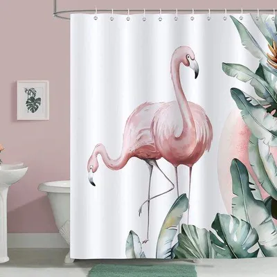 Produktbild von Tropischer Flamingo Duschvorhang 180 x 180 cm | Wasserdicht & Schimmelresistent