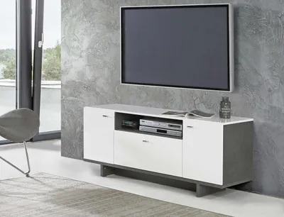 Lowboard MAKARIA 2 Türen TV-Kommode in Betonoptik / Weiß glänzend