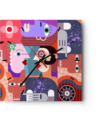 Produktbild von Wanduhr - Quadrat - Glasuhr - Abstraktion modern - 30x30cm - Schleichendes Uhrwerk - Lautlos - zum Aufhängen bereit - Dekoration Modern - Wanddekoration aus Glas - C3AC30x30-3984