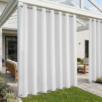 Image de Rideau imperméable Protection solaire Rideau occultant résistant aux intempéries avec œillets pour extérieur Terrasse Balcon Pergola, 254x274cm, Gris blanc