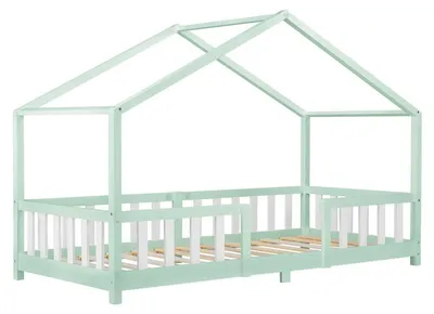 Obrázek produktu pro Dětská postel, postýlka pro batolata, patrová postel s ochranou proti pádu, vyrobená z borovicového dřeva, bílá, pro matraci 90x200 cm