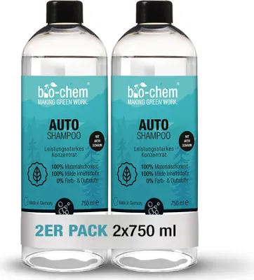 Produktbild von bio-chem AutoShampoo biologisch abbaubar – 2x 750 ml – pH-neutrales Konzentrat – Kraftvoll gegen Schmutz, schonend zum Lack – greift Wachs-Versiegelung nicht an - Germany
