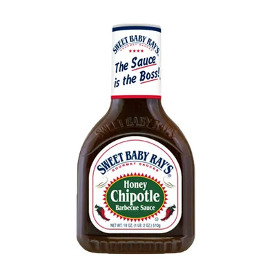 A bottle of Sweet Baby Ray's Honey Chipotle Barbecue Sauce.