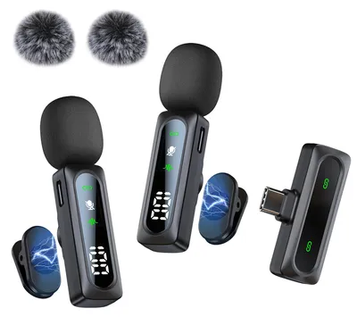Produktbild von Kabelloses Lavalier-Mikrofon mit Windschutz und Geräuschunterdrückung für Smartphone, Videoaufnahmen und Interviews - Mit WJF 2