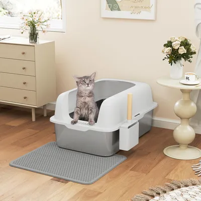 Image de Litière XXL en acier inoxydable avec tapis - Antidérapante et bords hauts