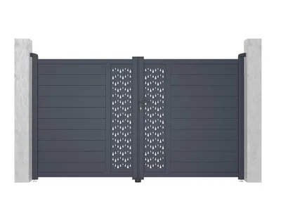 Produktbild von L.305 x H.181 cm anthrazit anthrazit GREGOR Aluminium halbperforiertes Drehtor mit Muster