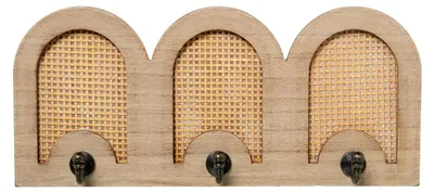 Wandkapstok mit 3 Haken, Holz & Rattan, 36x5x16 cm