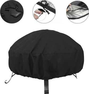 Produktbild von Mehrzweck-Feuerschalen-Abdeckungen, schwarz, rund, Feuerschalen-Abdeckung, wasserdicht, staubdicht, Outdoor, Garten, Terrasse, Schutzhülle mit Kordelzug für Herd
