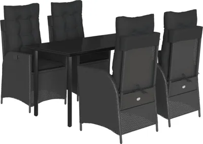 Obrázok produktu pre vidaXL 5-dielny záhradný jedálenský set s vankúšmi Black Poly Rattan