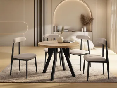 Produktbild von Runder Ausziehbarer Esstisch im Loft-Stil – Verlängerbarer Tisch mit Schwarzen Holzbeinen – Platzsparender Esstisch für Wohnzimmer – Eiche Braun – 80 bis 130 cm