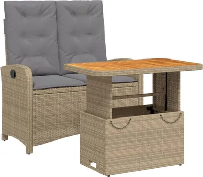 Produktbild von vidaXL 2-tlg. Garten-Essgruppe mit Kissen Beige Poly Rattan