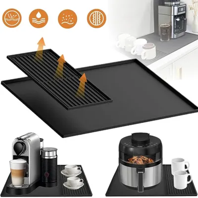 Image de Tapis de séchage pour cuisine - Tapis de séchage pour vaisselle - Tapis pour machine à café - Sèche rapidement - Silicone - 60 x 40 cm - Noir