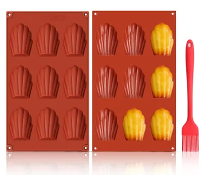 Silikon-Madeleineform, 2er-Set, 9 Mulden, antihaftbeschichtet, Muschelform