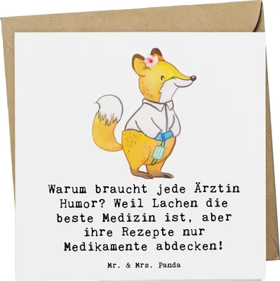 Produktbild von Mr. & Mrs. Panda Klappkarte Humorvolle Ärztin - Weiß - Geschenk, handgefertigte Geschenke, doppelkarte, medizinischer Alltag, Stolz, Glückwunschkarte, Heilung, Beruf