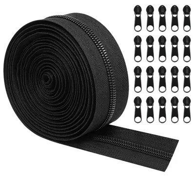Endlos-Reißverschluss 5 mm x 10 m, schwarz, teilbar, mit 20 Schiebern