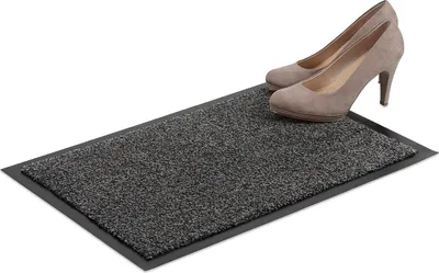 Produktbild von Relaxdays Schmutzfangmatte grau, Fußmatte Innen, Schmutzmatte groß, Fußabtreter dünn, Türmatte 40x60 cm, schwarz-grau