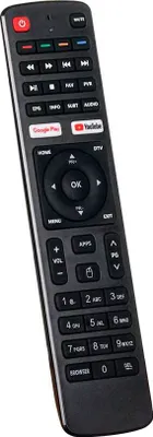 A remote control for a TV receiver is shown against a white background.